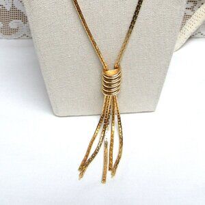 Gorgeous GOLD TONE Tassel NECKLACE Rope Chain with Spiral Heavy Vintage Bolo